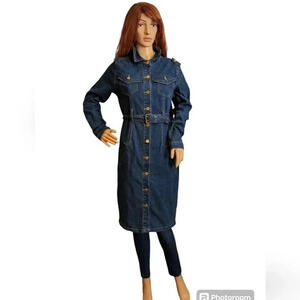 Tanming womens blue denim buttoned midi  dress